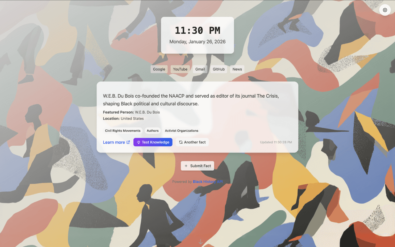 Black History New Tab Extension screenshot